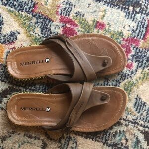 Merrell Brown Leather Crossover Strap Sandals